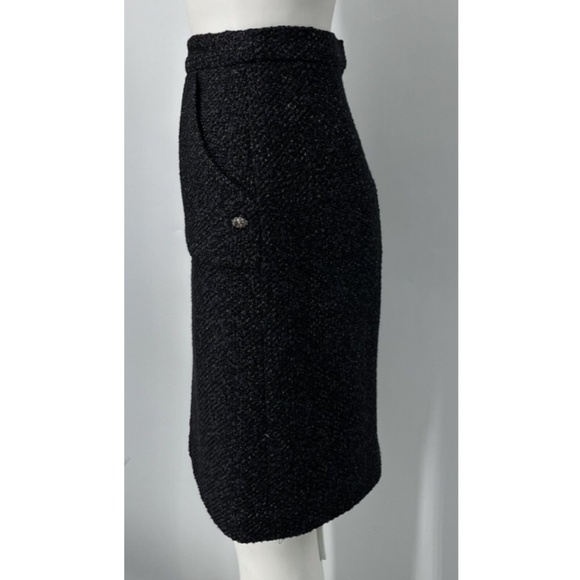Chanel Fall 2015 Collection Black/Navy Tweed Knit A-Line Skirt w/ Pockets sz 44 - Picture 2 of 5